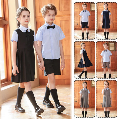 Girl Summer Evening Dresses Kindergarten School Uniform Boys Shirt Shorts Bowtie Wedding Suit Children Performance Costume