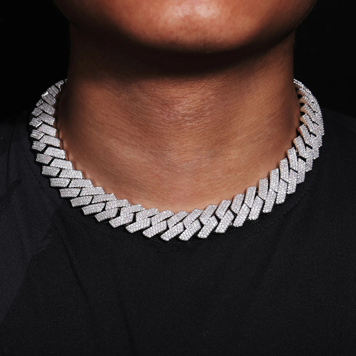 Wide necklace perfect for independent wear, 18mm 3-row full diamond style, PT950 Platinum unisex design matched with artificial