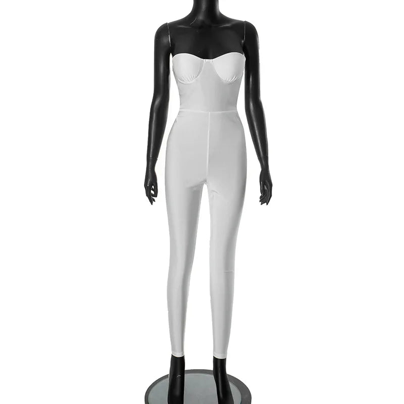 Sexy Strapless Corset Jumpsuit Women Sleeveless Backless Jumpsuits Skinny One Piece Romper Silver Bodysuit Summer Female Clothes