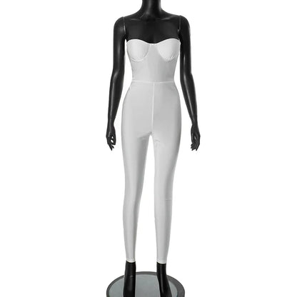Sexy Strapless Corset Jumpsuit Women Sleeveless Backless Jumpsuits Skinny One Piece Romper Silver Bodysuit Summer Female Clothes