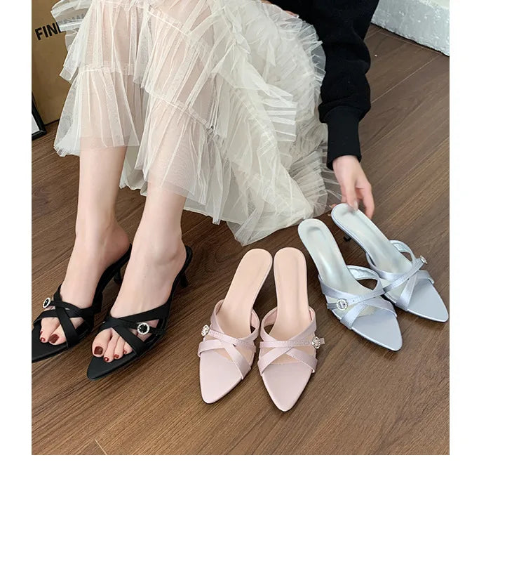 Sexy High Heels Slippers Pointed Toe Heels Shoes for Woman Sandals Luxury Dress Slides Elegant Pumps Party Mujer Flip Flops
