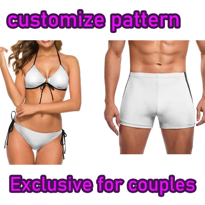 Customizable Bandana Men'S And Women'S Swimsuits Women One Piece Swimsuits Men Swimming Trunks And Beach Couple Outfits