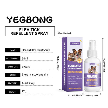 Pet Flea Tick Repellent Spray Waterproof Fur Clean Relieve Skin Itching Remove Mite Lice Dogs Cats External Insect Spray 50ml