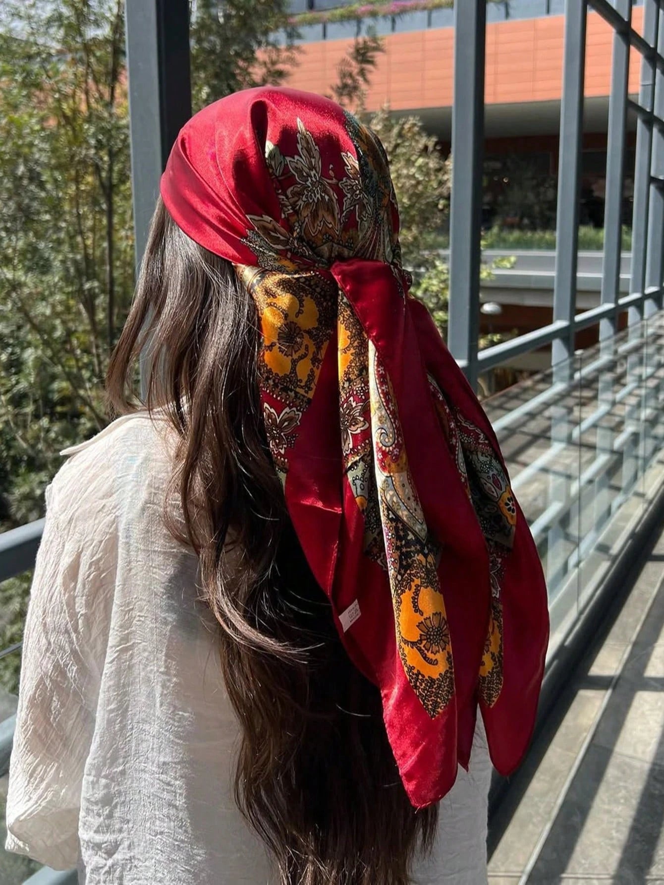 1pc Bohemian Print Faux Silk Satin Scarf Square Hijab New Elegant Floral Women Bandana Shawl Breathable Versatile Scarves