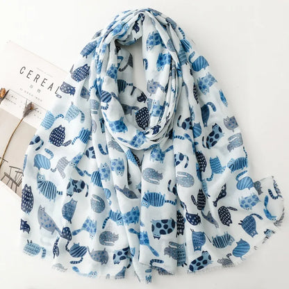 Cozy Dachshund Dog Cat Pattern Viscose Shawl for Women - 180x90Cm Fringe Detail Breathable Thin Wrap Scarves Autumn/Winter Snood