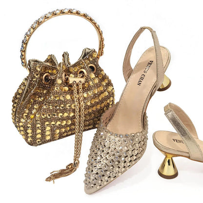 Fashion Summer 2023 Beads Decorated Muffin Bottom Sandals Wear Comfortable And Versatile Elegant Ladies Shoes And Bag Set