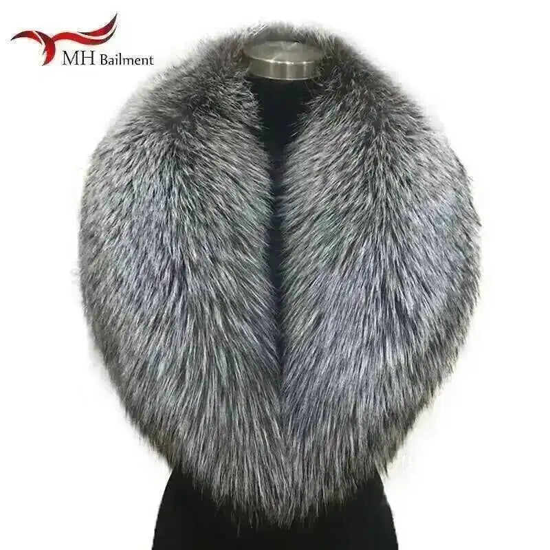 Natural Color Raccoon Fox Real Fur Collar Scarf Genuine Big Size Scarves Warp Shawl Neck Warmer Stole Muffler with Clip Loops #6