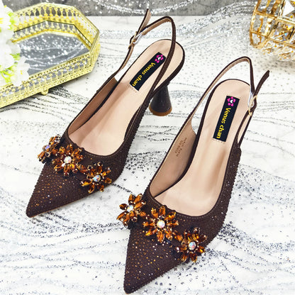 Venus Chan Olive-Green Pointed-Toe Women's High Heels Shoes and Bags for Party Rhinestone Evening Elegant Luxury Handbag