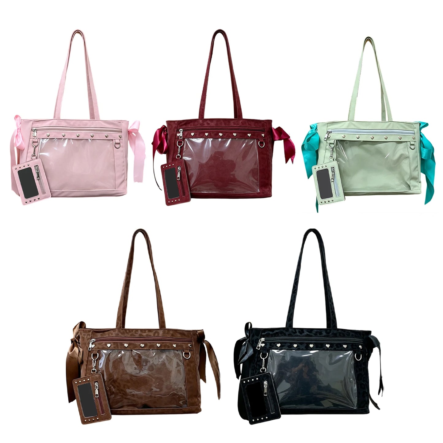 Women PU Leather Leopard Pattern Shoulder Bag with Ita Card Purse Pin Display Ribbon Ita Bags Daily Shopping Dating Shoulder Bag