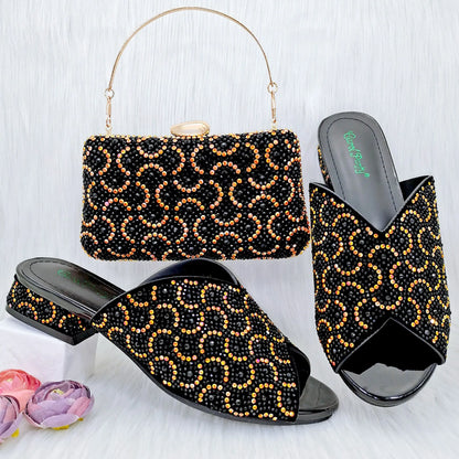 Doershow Italian Shoes And Bag Sets For Evening Party With Stones Italian Leather Handbags Match Bags!  SRT1-8