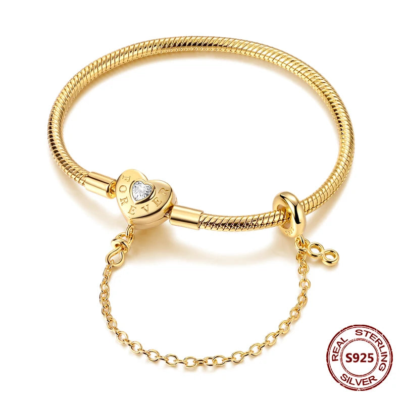 Silver 925 Bracelet Original Bracelets Colorful Zircon Heart Flower Cat Snake Chain For DIY Charms 17-20CM Luxury Jewelry Gifts