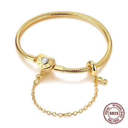 Silver 925 Bracelet Original Bracelets Colorful Zircon Heart Flower Cat Snake Chain For DIY Charms 17-20CM Luxury Jewelry Gifts