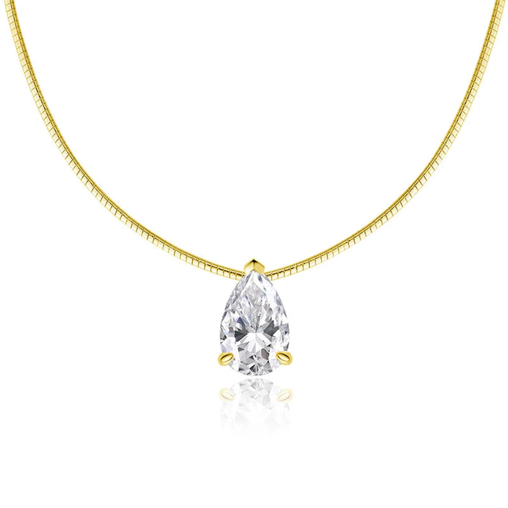 3-5CT Pear Cut Moissanite Pendant Necklace 925 Sterling Silver 18k Gold Plated 1.5mm Chain Party Wedding Jewelry for Women Gift