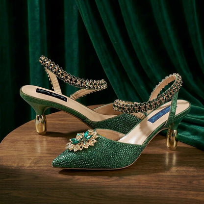 Elegant Rhinestone-Embellished Heels And Gold Mini Bag Set for Night Outfits Women's Fashion Accessory Combo