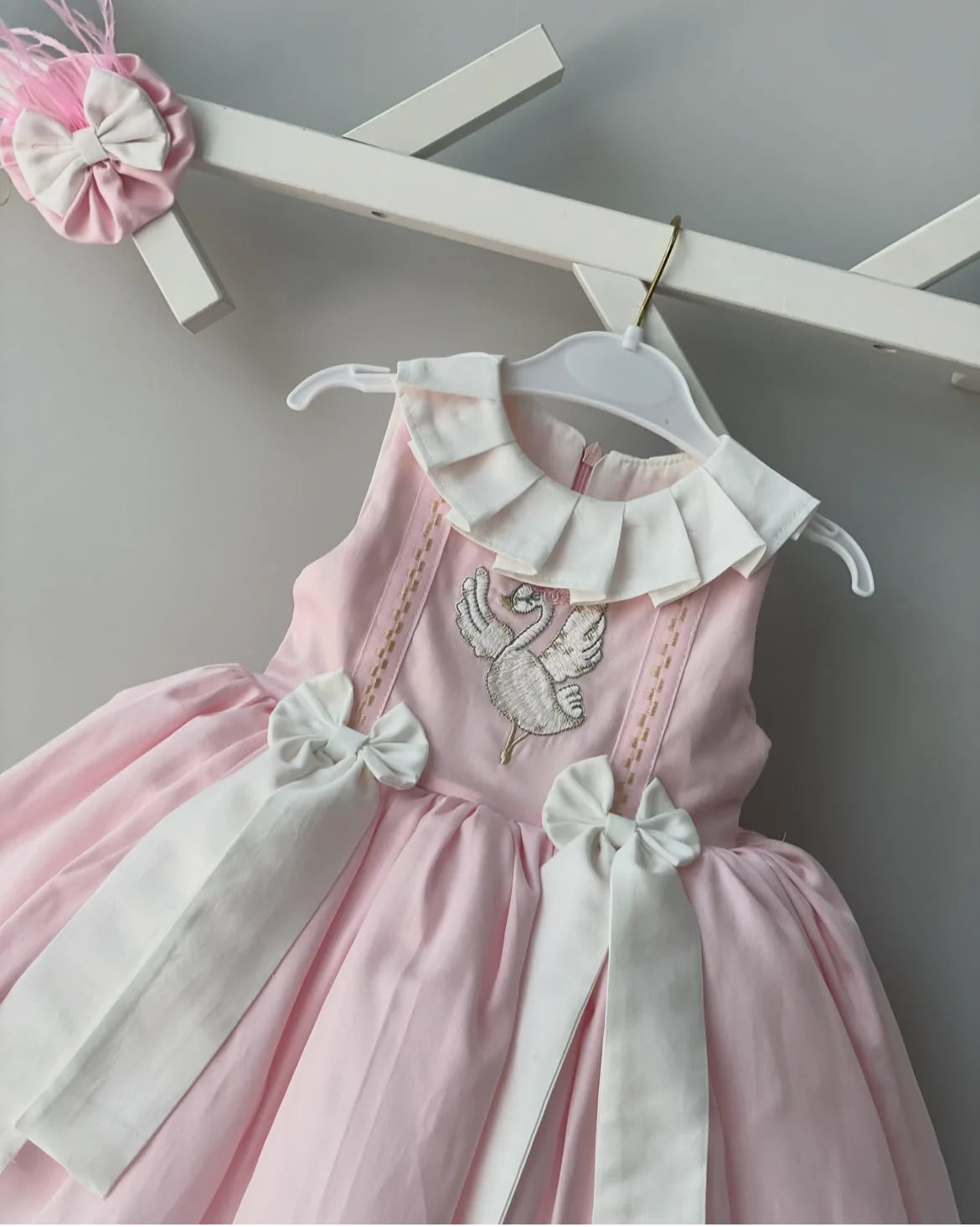 0-12Y Baby Girl Summer Goose Embroidery Pink Vintage Princess Ball Gown Dress for Party Eid Birthday Photography Casual  B96