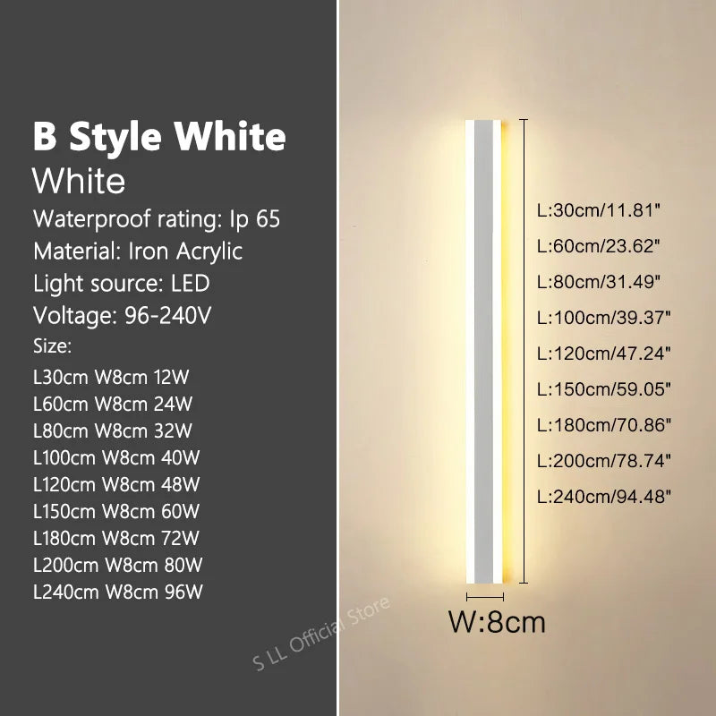 Modern Waterproof outdoor Long Strip LED wall lamps IP65 Iron Wall Light Garden porch Sconce Lights 110V 220V wall washer