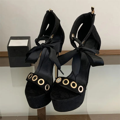 Eilyken New Fashion Hollow Out Lace-up Zipper Women Sandals Sexy Super Stiletto High Heels Carnival Striptease Shoes