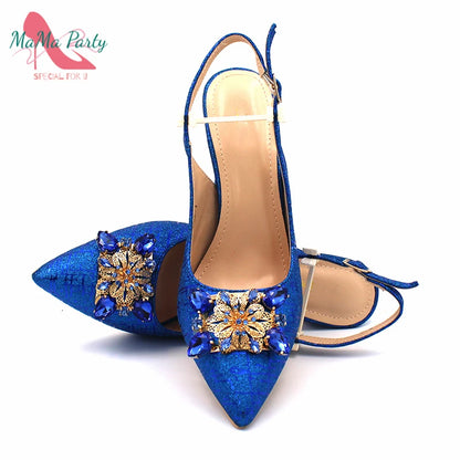 Fuchsia Color Italian Classics Design African Women Shoes and Bag Set High Quality with Shinning Crystal for Wedding Party