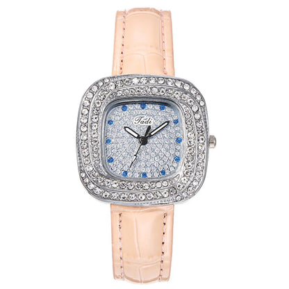 Women's 2025 New Luxury Full Star Diamonds Square Quartz Watch Business Women's Green Leather Casual Dress Clock Wristwatch