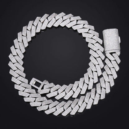 Wide necklace perfect for independent wear, 18mm 3-row full diamond style, PT950 Platinum unisex design matched with artificial