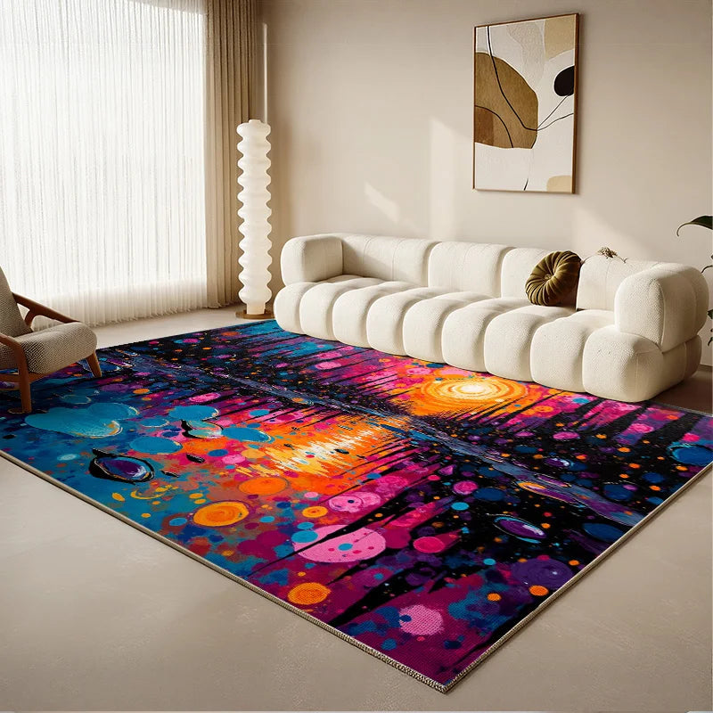 Color-Blocked Abstract Area Rug for Living Room Bedroom Modern Multi-Color Mat