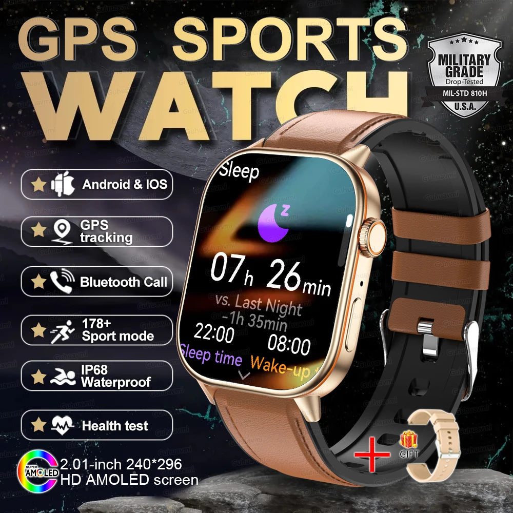 New GPS Military Smart Watch Bulit-in GPS Compass Altimeter Barometric 10ATM IP69K Waterproof AMOLED BT Call Smartwatch