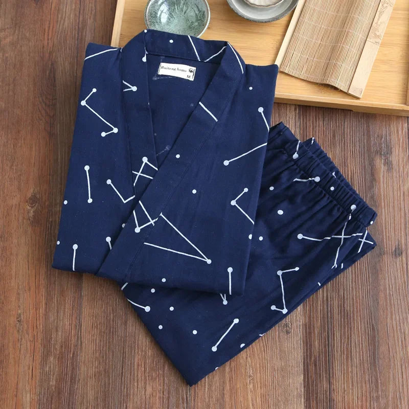 2026 new seven-sleeve Japanese-style kimono pajamas set female spring and autumn 100% cotton gauze home clothes cute sweet two-p