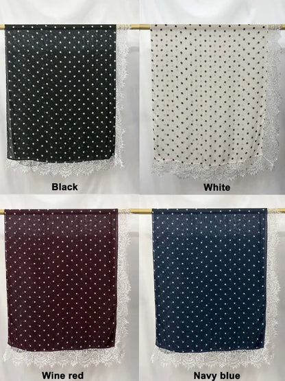 New Lace Modal Hijab Double Sided Polka Dot Print Hijabs for Women Muslim Fashion Turban Head Scarf Headwraps for Women Ramadan