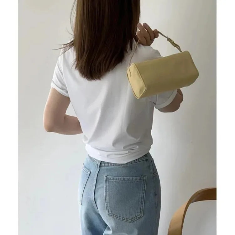 2025 New Luxury 90s Pen Holder Bag Genuine Soft Cowhide & Suede Mini Crossbody Bag Hand-Carry Vintage Shoulder Purse for Women