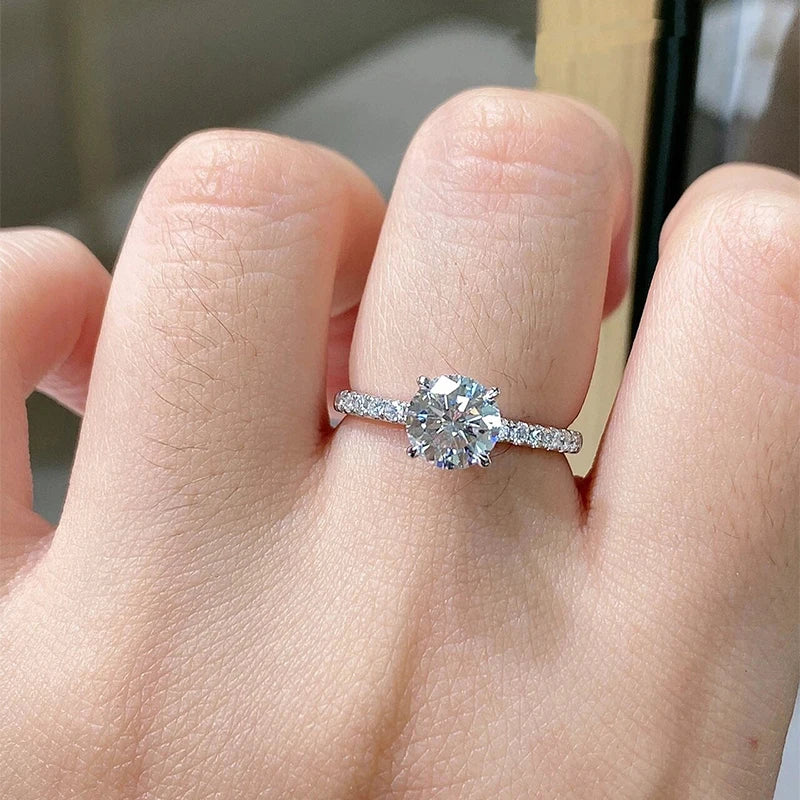 AETEEY 1CT - 3CT Real Moissanite D Color Four Prong Ring 925 Sterling Silver Fine Jewelry Wedding Gift for Women RI027