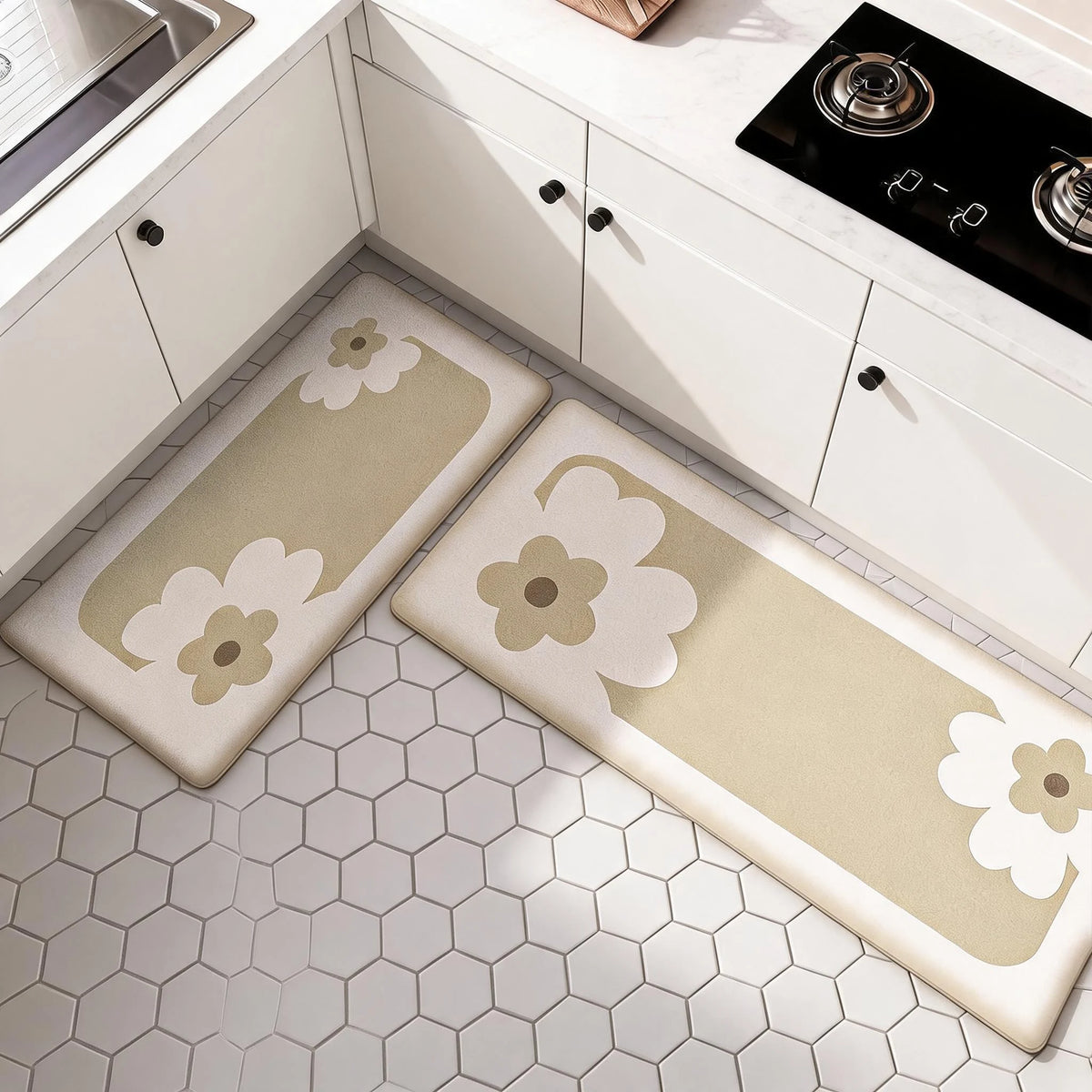 Square Kitchen Mat Plush Flannel Rug with Non Slip Backing Soft Water Absorbent Floor Mat for Toilet Bathroom