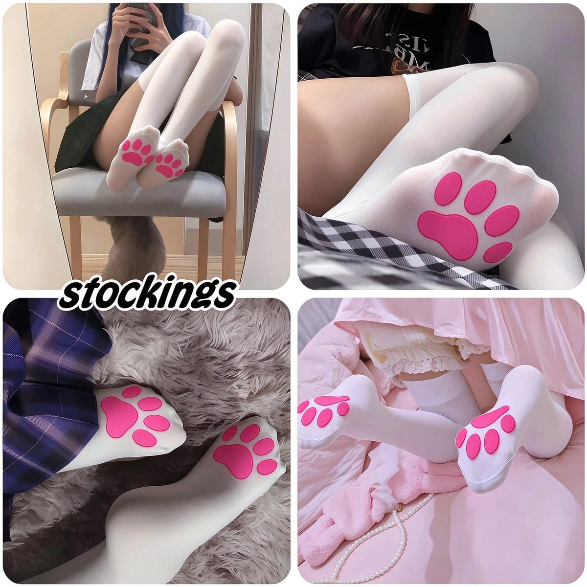 Kawaii 2D Cat Paw Pad Thigh High Socks Puffyed Pawpad Stockings Soft Cat Claw Socks for Women Cat Cosplay Over The Knee Stocking