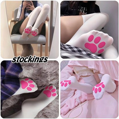 Kawaii 2D Cat Paw Pad Thigh High Socks Puffyed Pawpad Stockings Soft Cat Claw Socks for Women Cat Cosplay Over The Knee Stocking