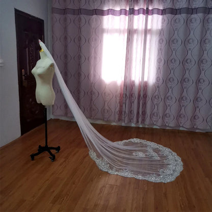 Customized Bridal Sparkling Pearl embroidery Luxury Veil Cathedral with Comb Headcloth Wedding Headwear Accessories
