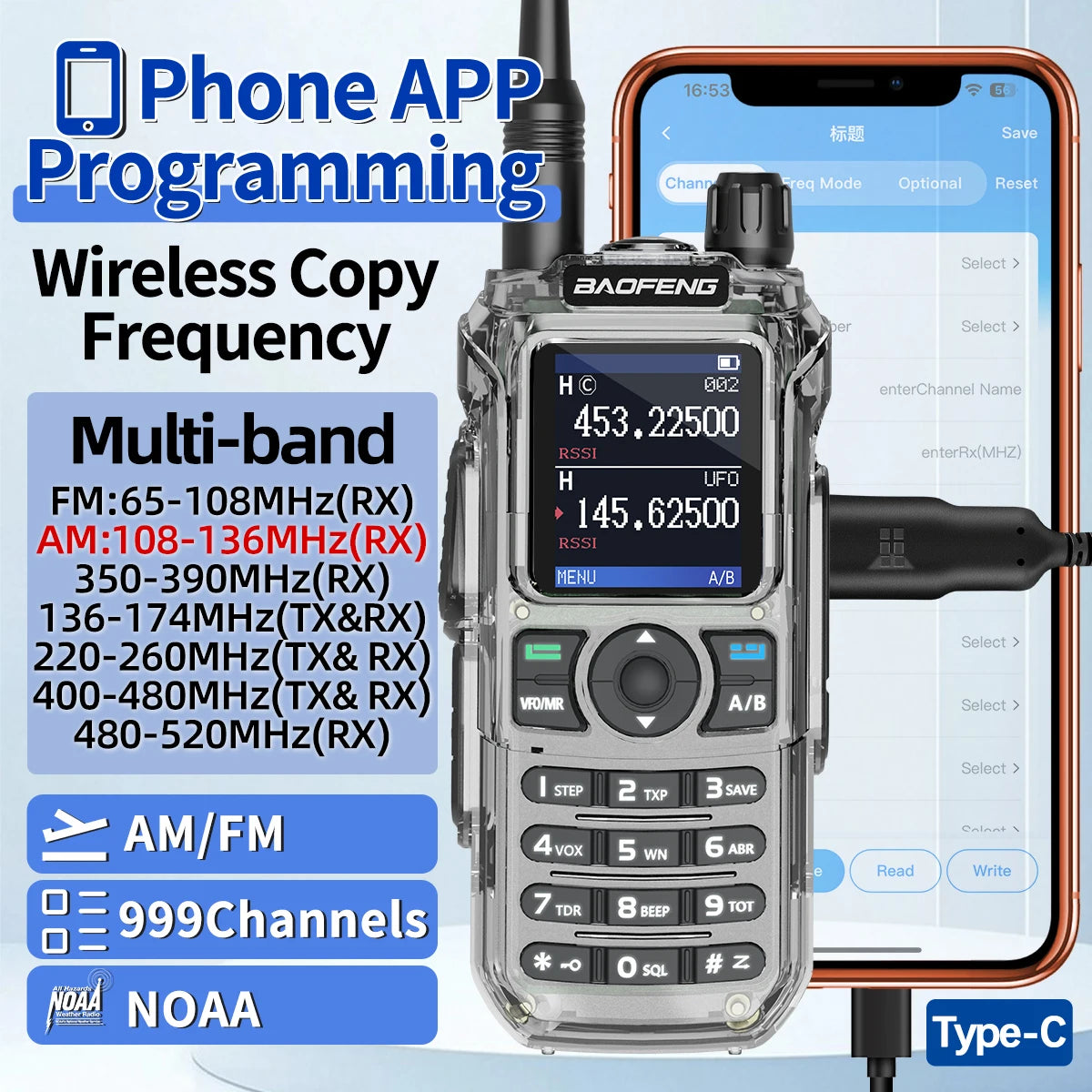 BAOFENG UV-21 PRO Walkie Talkie Wireless Copy Frequency High Power Multi-Band Type-C Charger Long Range Upgrade V2 Ham Radio