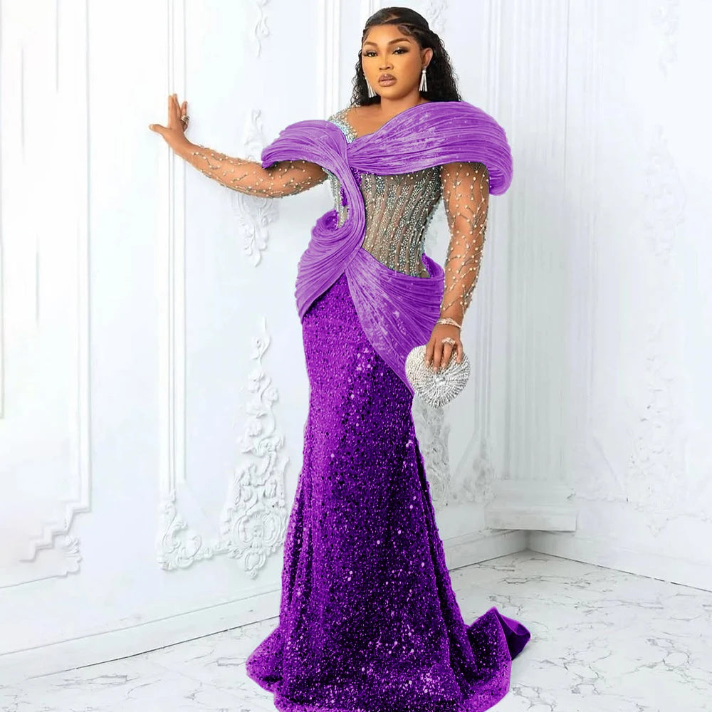 Customized Blue African Prom Dresses Plus Size 3D Pleated Off the Shoulder Evening Gowns Aso Ebi Style Wedding Reception Dress