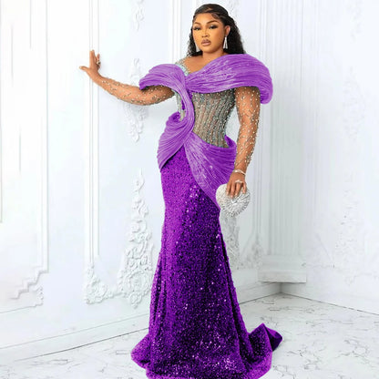 Customized Blue African Prom Dresses Plus Size 3D Pleated Off the Shoulder Evening Gowns Aso Ebi Style Wedding Reception Dress
