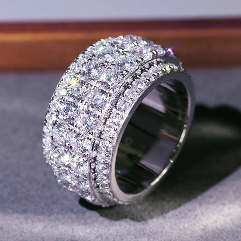 Huitan Full Bling Iced Out Cubic Zirconia Wide Ring for Women Round Band Silver Color Gorgeous Female Accessory Wedding Jewelry
