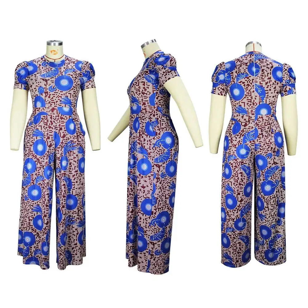 Loose Women's 2025 Summer Wide Leg Pants Letter Printed Short Sleeves Bubble Sleeves Large Size Jumpsuit