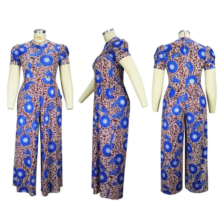 Loose Women's 2025 Summer Wide Leg Pants Letter Printed Short Sleeves Bubble Sleeves Large Size Jumpsuit