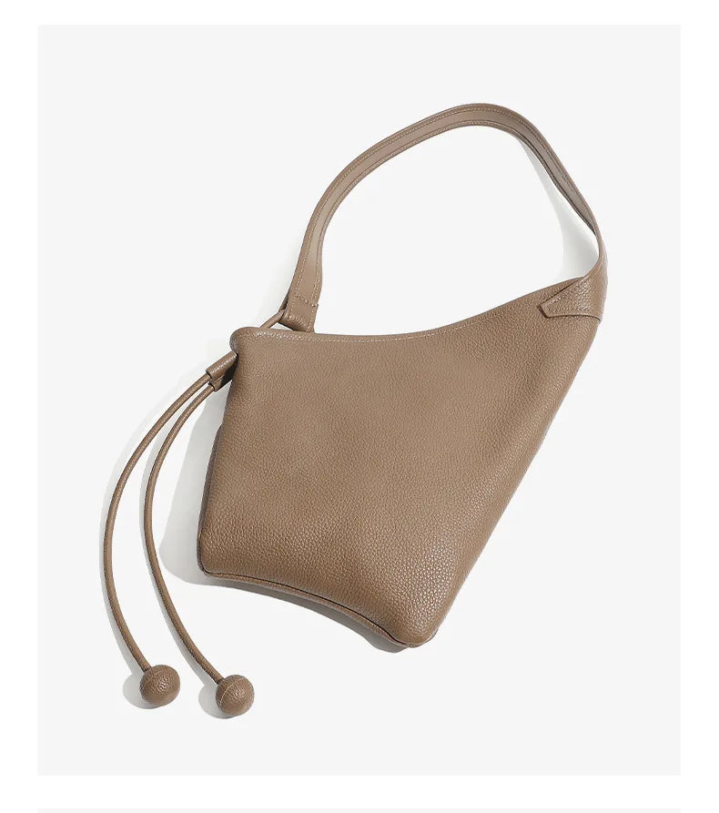 Women's Genuine Grade Cow Leather Handbags Luxury Designer Ladeis Shoulder Crossbody Bucket Bags for Woman Cowhide Underarm Bag