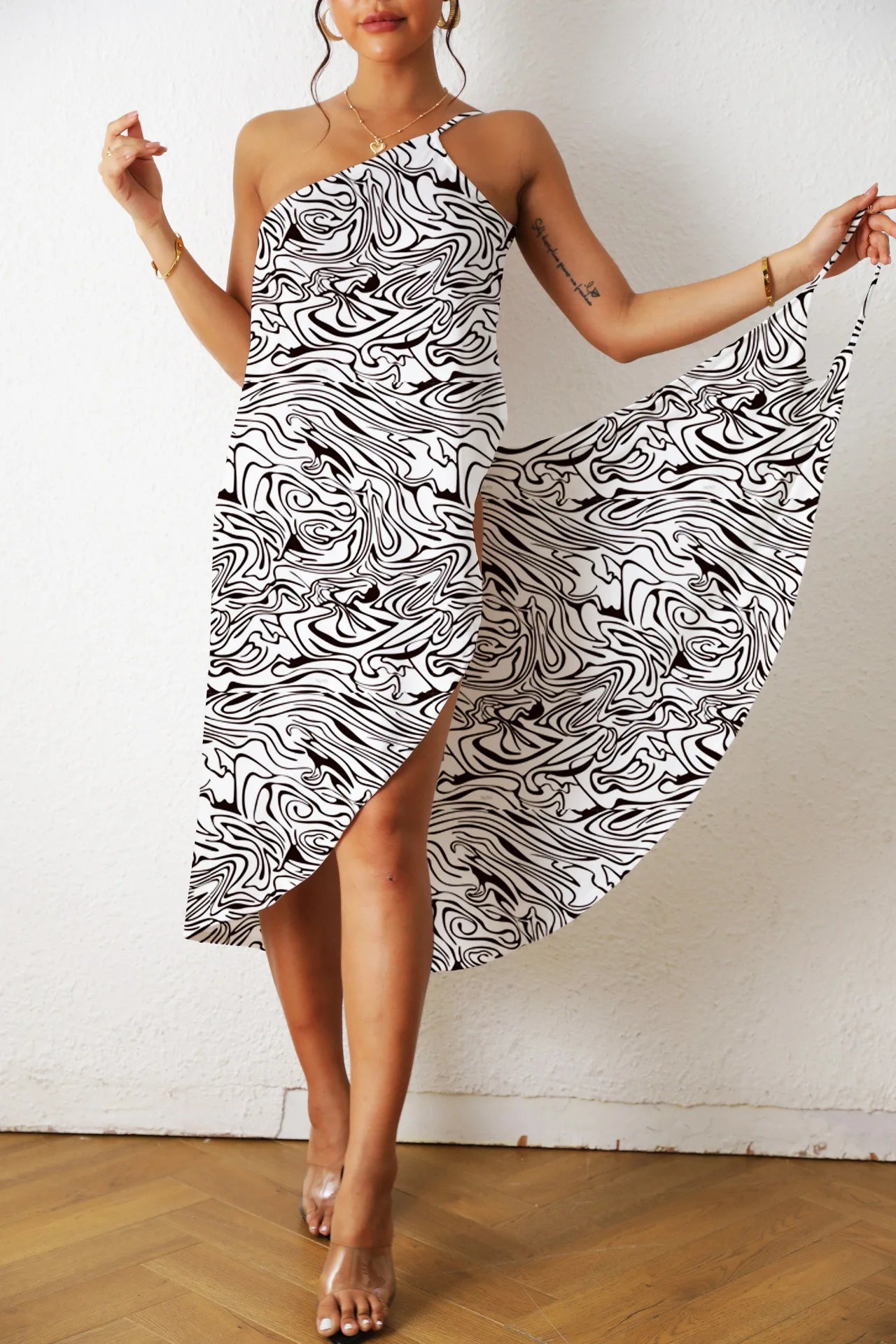 One Pieces Print Sexy Beach Dress Woman Summer Aesthetic Clothing Sleeveless Floral Beachwear Midi White Dresses for Women 2023