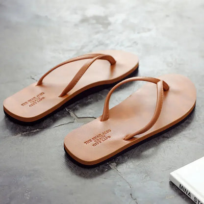 Men's anti slip flip flops, new couple's slippers for summer wear, durable leather, simple and fashionable beach shoes