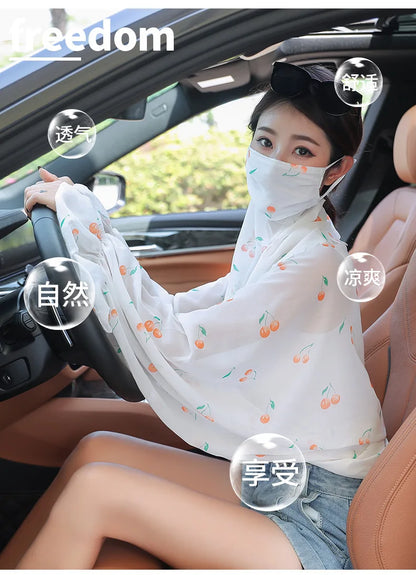 Cycling Sun Protection Shawl Driving Ice Silk Neck Face Cover Scarf Cooling Outdoor Cover Up Breathable Long Flared Sleeve Cape
