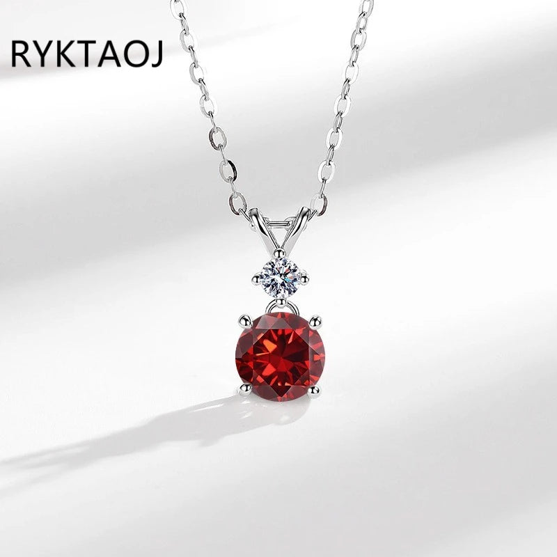 925 Sterling Silver Bowknot Moissanite Pendant Necklace for Women Round 2 Stone Solitaire Necklace Wedding Party Jewelry Gift