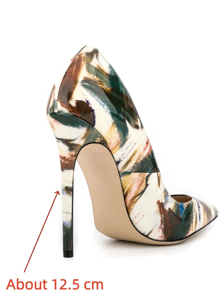 Multicolor Abstract Graffiti Print Pointed Toe Stiletto Pumps, Women Thin Heel Evening Shoes for Wedding, Formal Party and Night