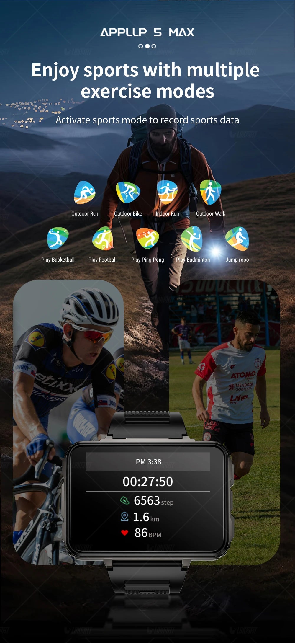 LOKMAT APPLLP 5 MAX  Android Watch Phone Square Big Screen Wifi 4G Calls Smartwatches Dual Camera with Flashlight Gaming Watch