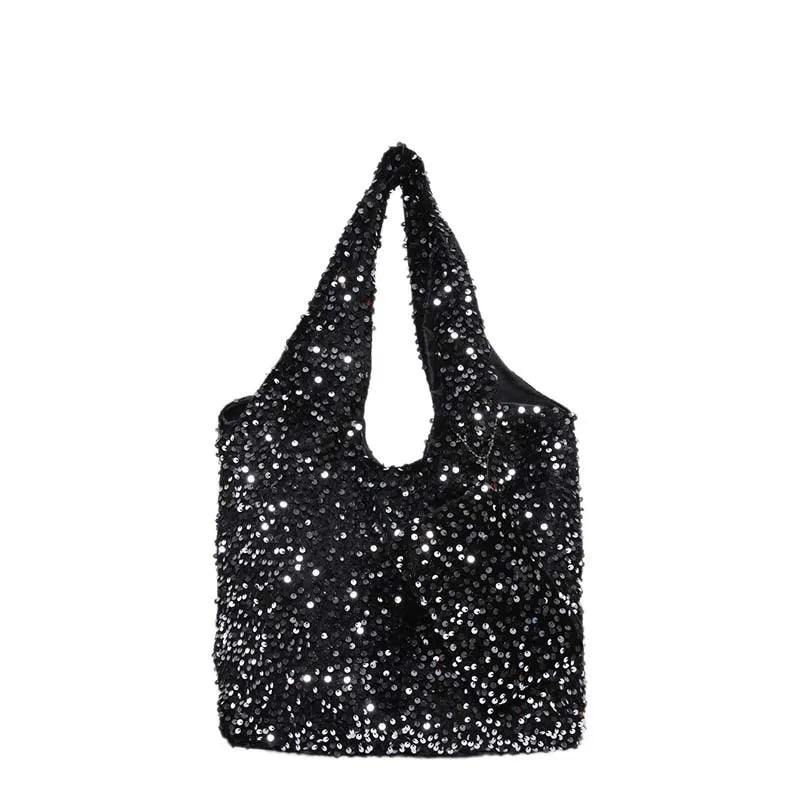 Tote Bag for Women Sequin Shoulder Bag Trendy Hobo Bag Luxury Designer Handbag Slouchy Underarm Bag for Work Travel Shopping