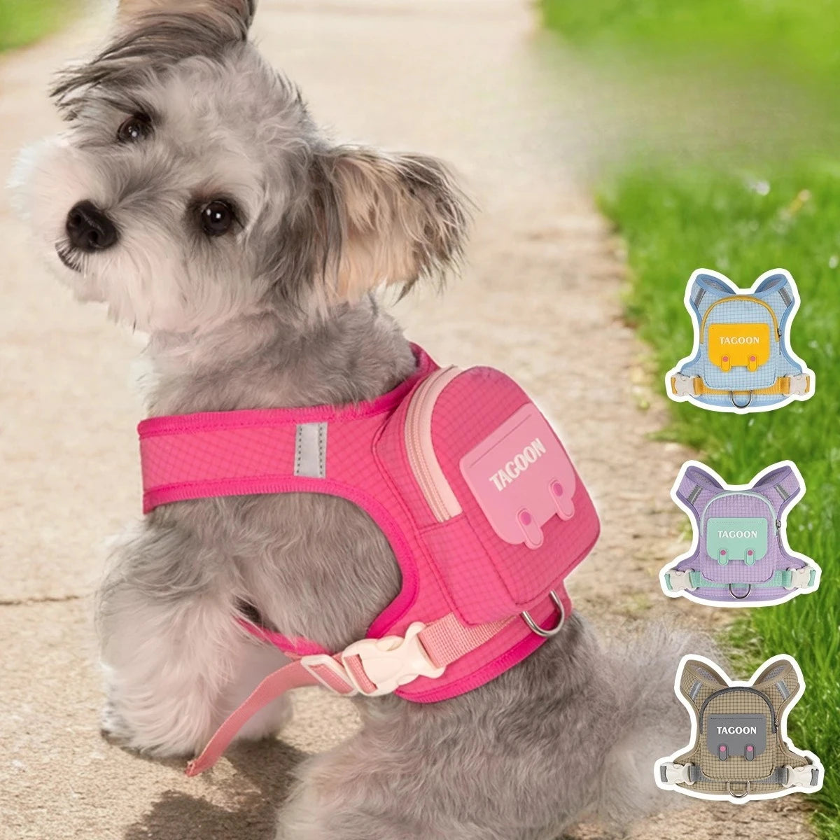 Dog Backpack Harness Cute Plaid Outdoor Self-Carrying Bag for Pets Puppy Chest Vest for Walking Adjustable for Small Medium Dogs