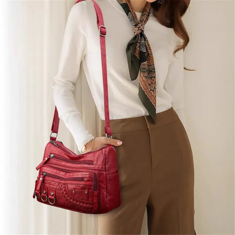 Vintage PU Crossbody Bag, Retro Multi Layer Shoulder Bag, Women's Fashion Handbag & Purse, Female Work Travel Messenger Bag